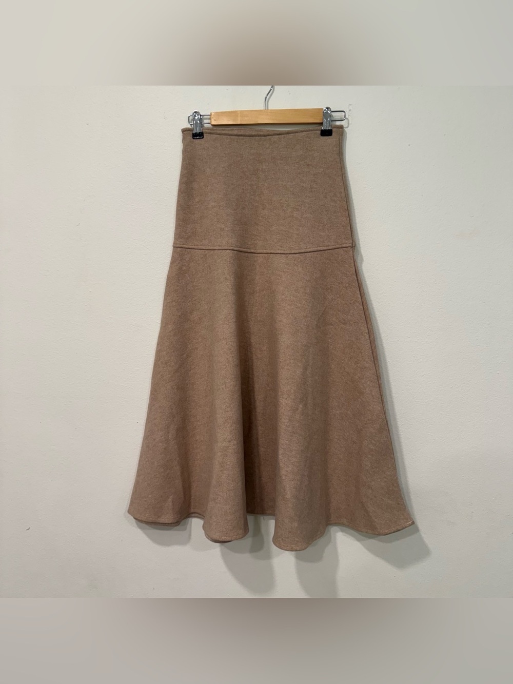 OGL Heather Oatmeal Beige Cashsoft Flared Maxi Skirt XS - Picture 2 of 7